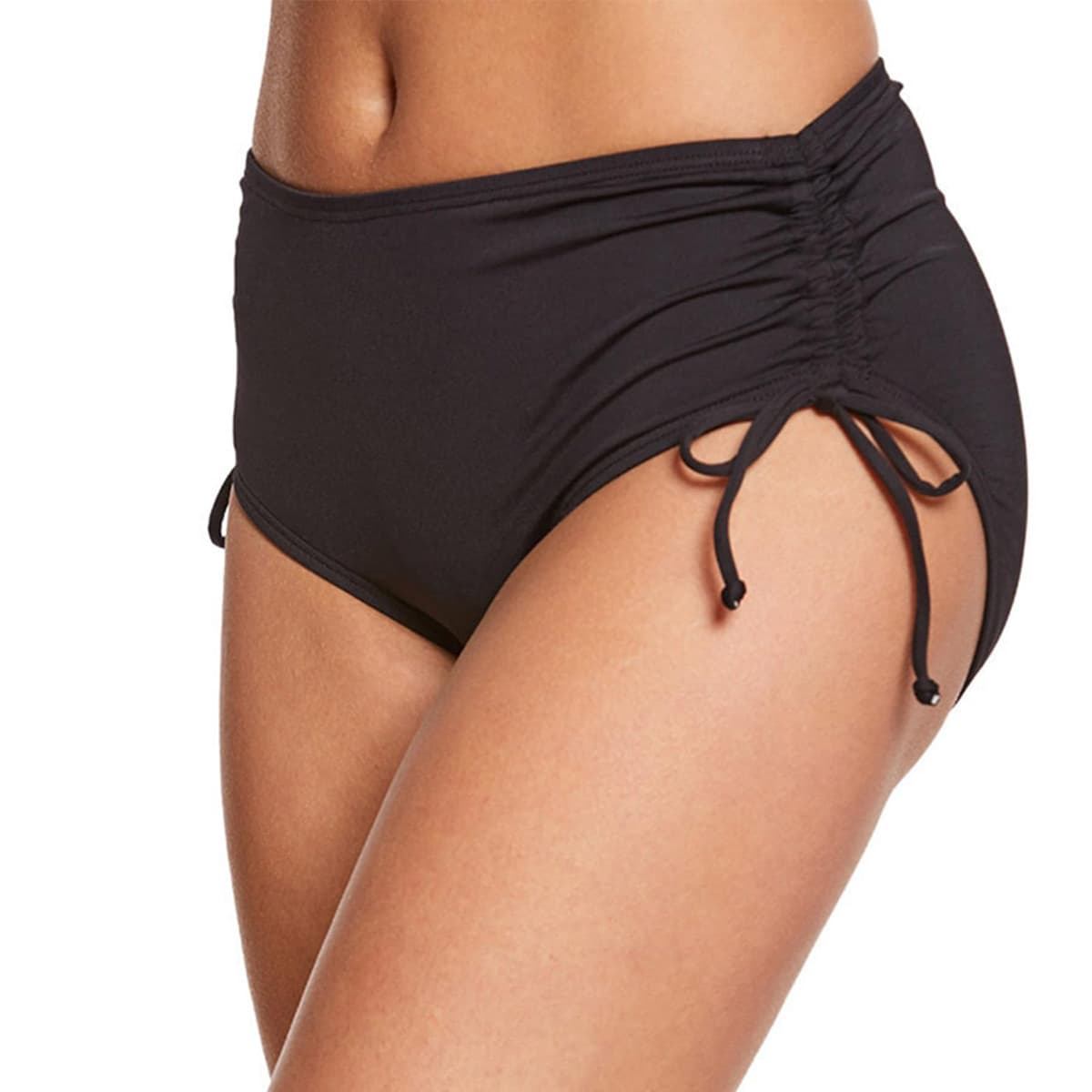 Slip bikini pentru femei sexy de vară cu talie înaltă cu volănașe și șnururi - negru XL