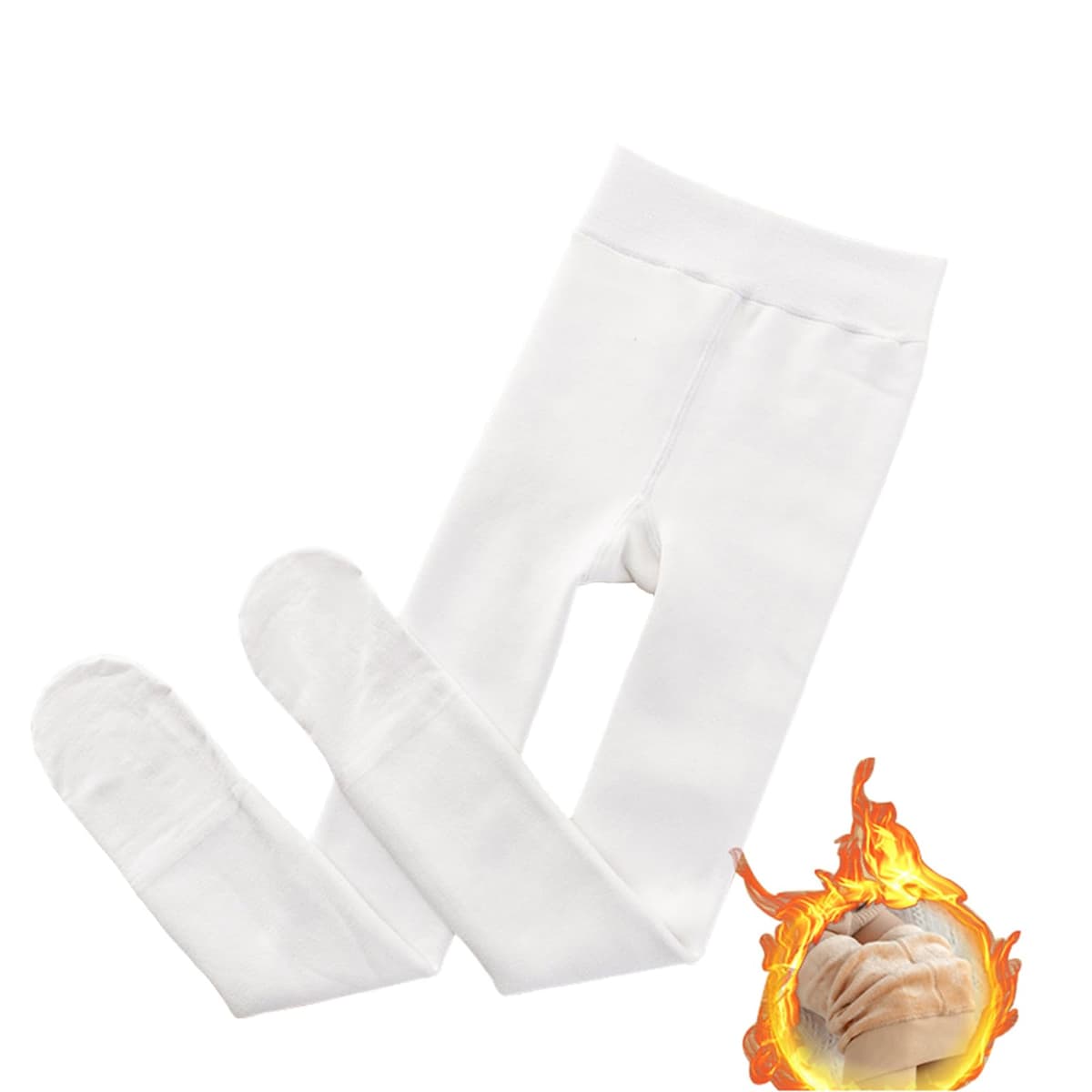 Dresuri de iarnă pentru fete, călduroase groase opace termice pentru dans - albe cu garnitură din catifea M