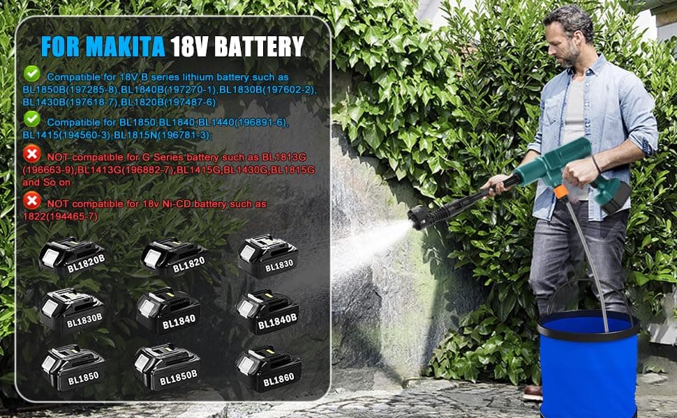 Aparat Spălat cu Presiune Fără Fir, Pistol Portabil Presiune Compatibil Baterie Makita 18V, 2 Moduri cu Furtun 5m, Duză 6-în-1 (Fără Baterie)