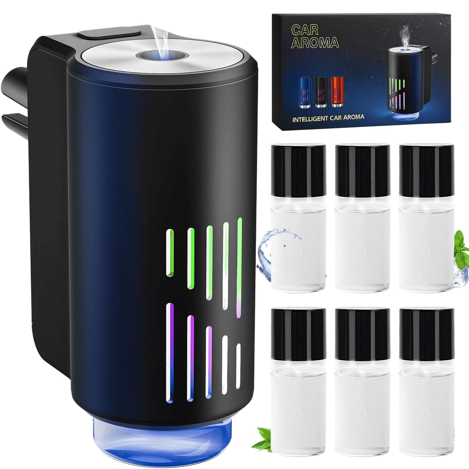 Odorizant auto electric Towonshy 6 bucăți, atomizor ultrasonic, 3 moduri inteligente, pornire/oprire automată, baterie încorporată, parfum natural francez, 12 luni prospețime