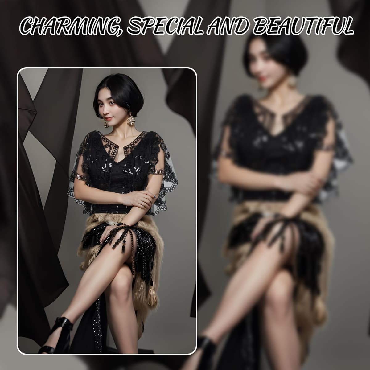 PLULON Set 10 piese accesorii 1920s Flapper Gatsby cu bandă, colier, mănuși negre