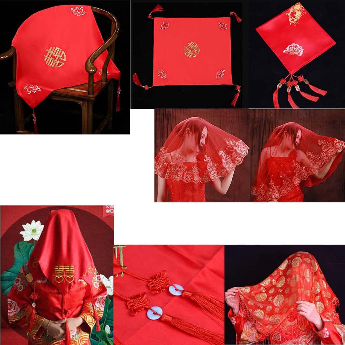 Batic de mireasă roșu clasic voal de nuntă accesorii din dantelă - roșu