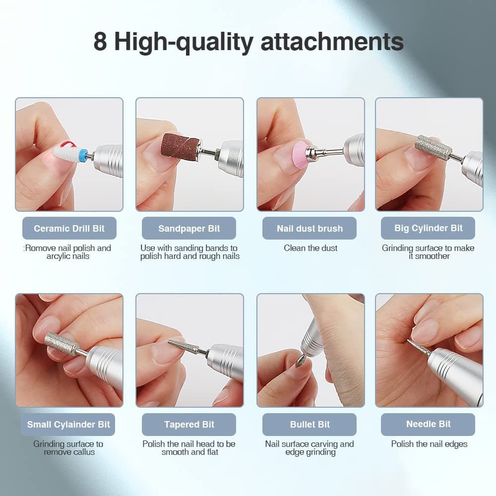 TOUCHBeauty mașină electrică unghii profesională 30000 RPM reîncărcabilă cu 8 accesorii