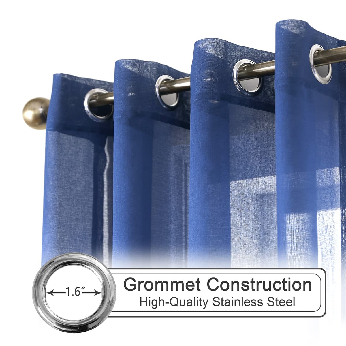 CUCRAF Perdele Transparente Albastre Panouri Salon Dormitor Inele Set 2 H225xW140CM