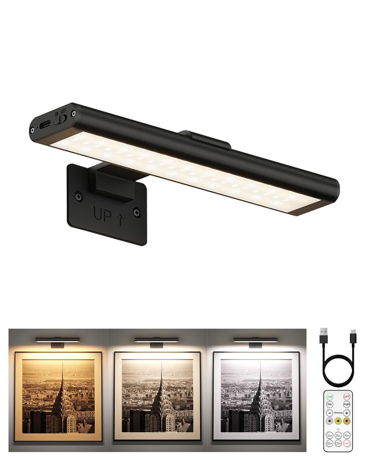 Iluminat wireless tablouri aplică interior calitate muzeu – negru 1 bucată