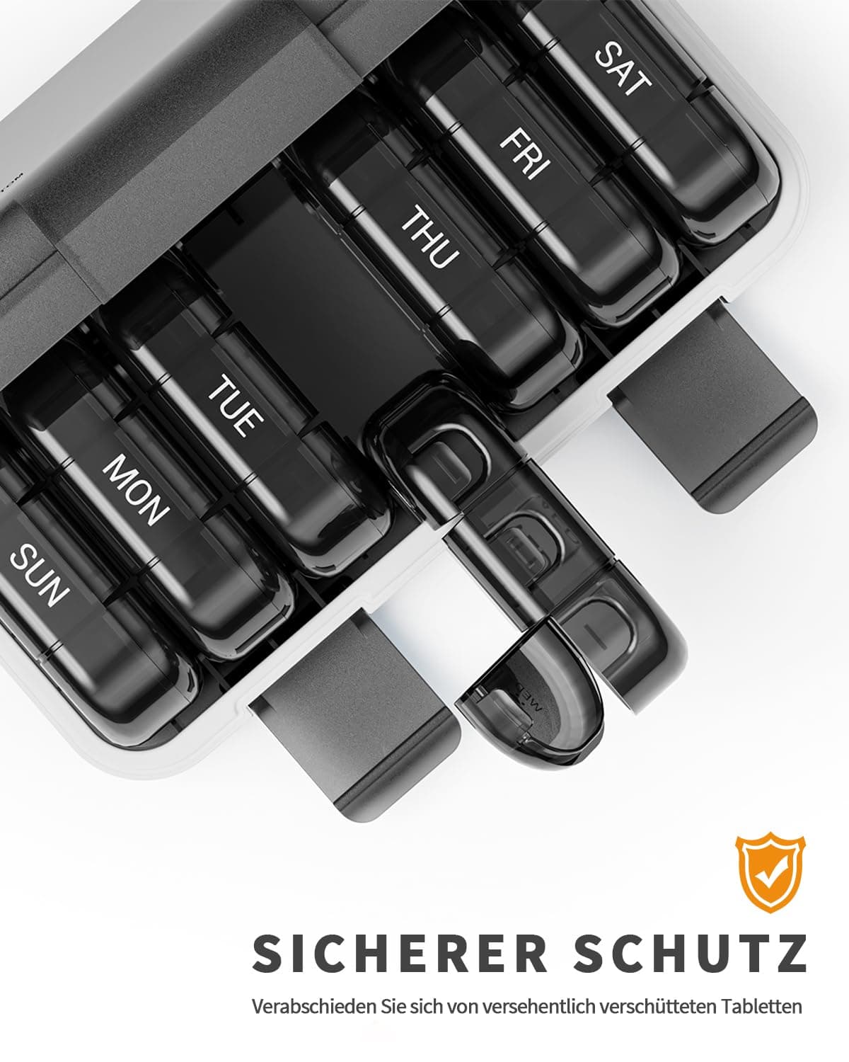 Organizator pastile săptămânal portabil cutie 7 zile rezistent la umiditate – negru