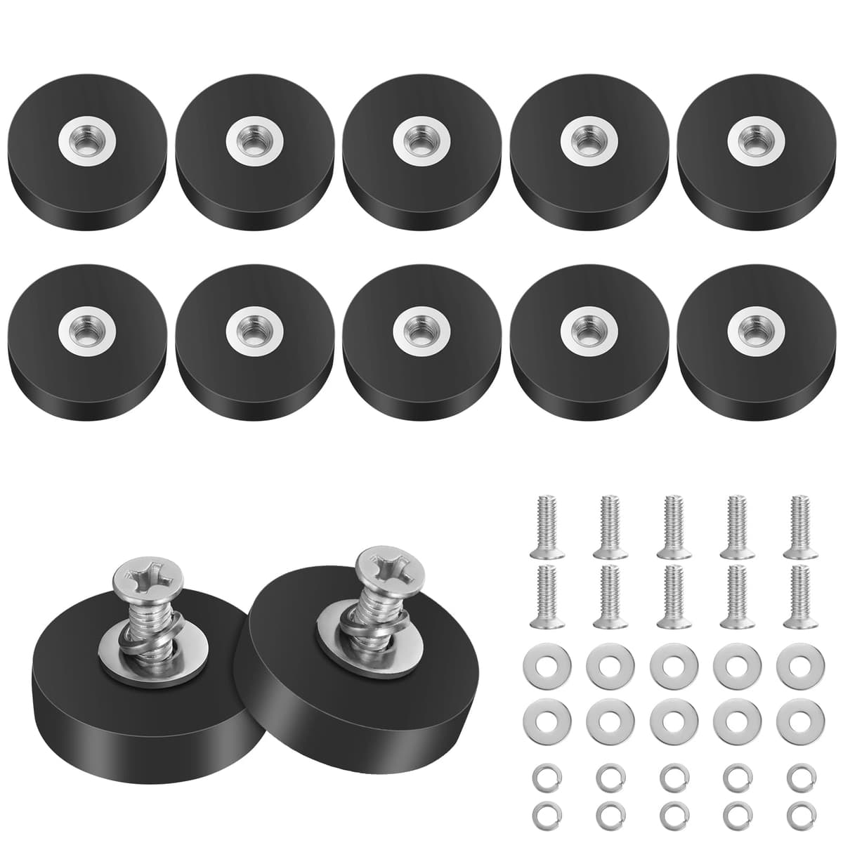 Magneți neodim utilitari 10buc acoperire cauciuc 22mm - negru