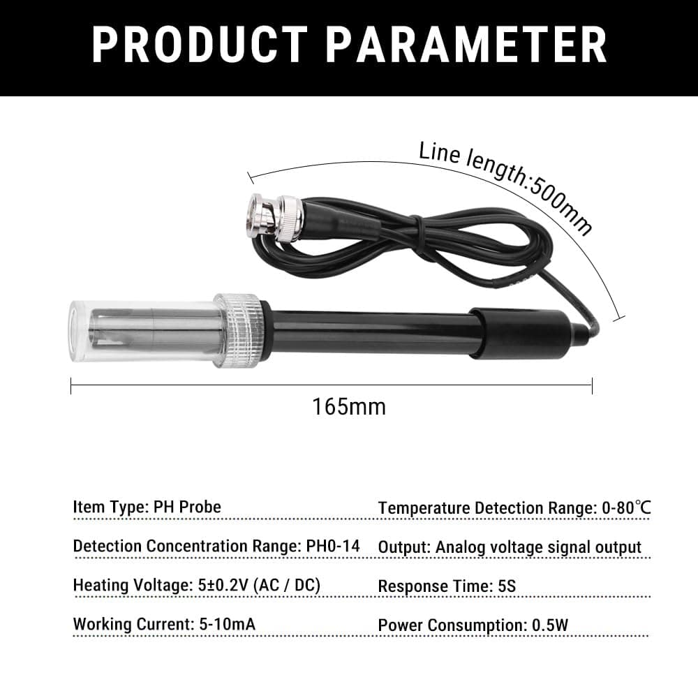 Uadme Sondă PH, Electrod PH cu Soclu BNC, Sondă Sensibilitate Înaltă, Gamă Măsurare PH0-14