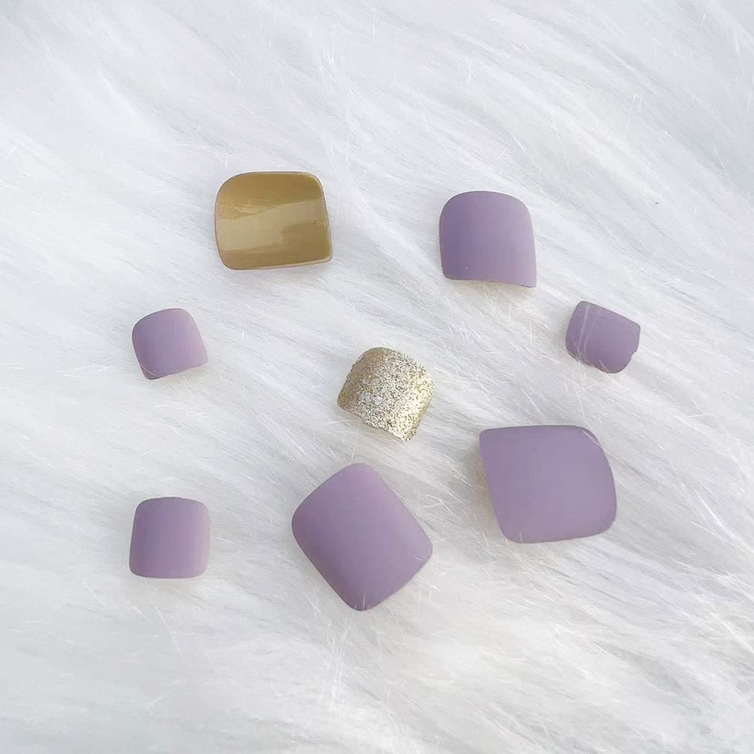 24 buc unghii false violet formă inimă pătrat cu paiete – alb roz