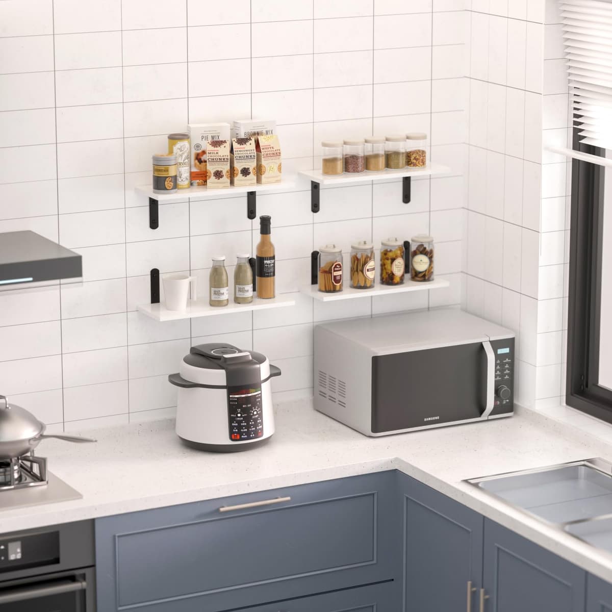 Diwoker Rafturi perete, 4 bucăți rafturi suspendate pentru depozitare, living, bucătărie, baie (alb)