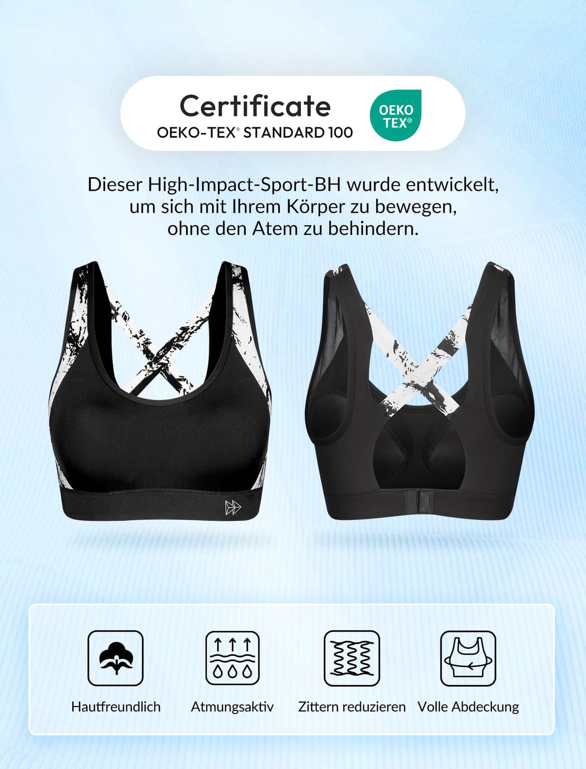 Yvette Sutien sport femei suport înalt spate încrucișat cu burete 75A – Negru