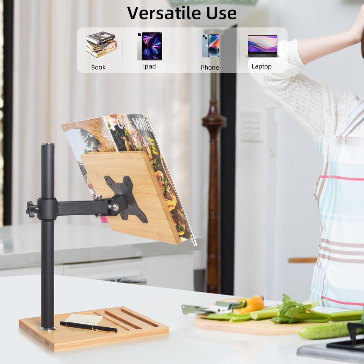 Suport cărți reglabil cu slot telefon și clipsuri laterale – Negru 27.9 x 20.6 cm