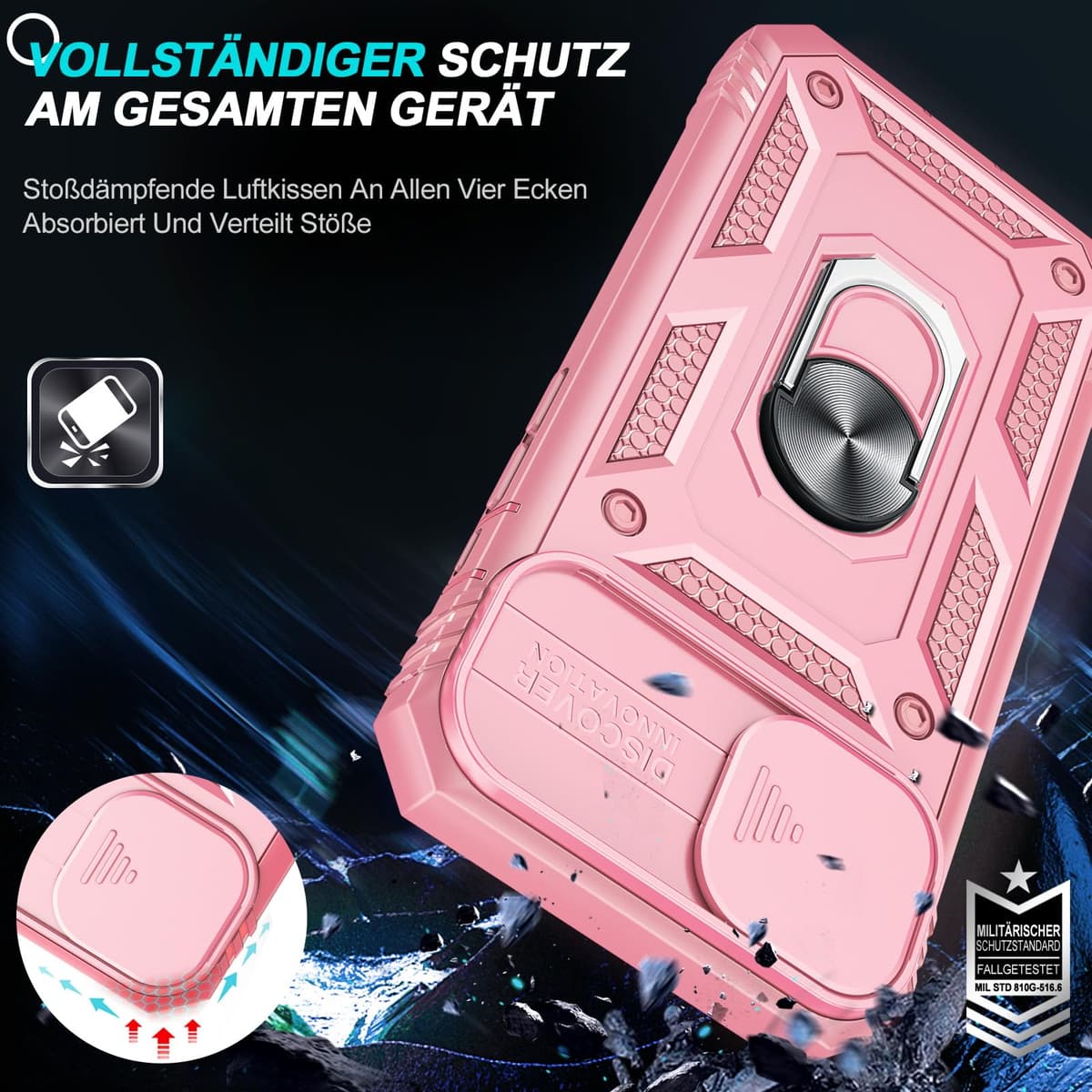 Husă iPhone 13 Protecție Militară cu 2 Folii Protecție Ecran – Roz