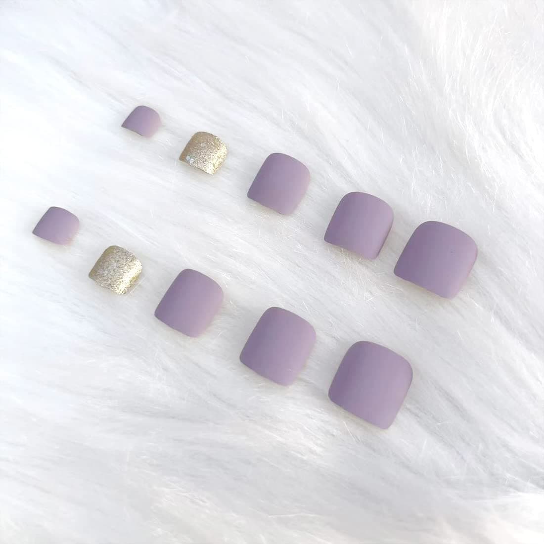 24 buc unghii false violet formă inimă pătrat cu paiete – alb roz