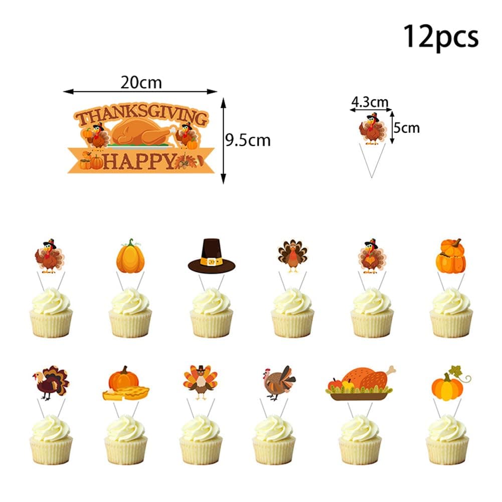 Decorațiuni cupcake Ziua Recunoștinței 13 bucăți decorațiuni toamnă – Culoare 2
