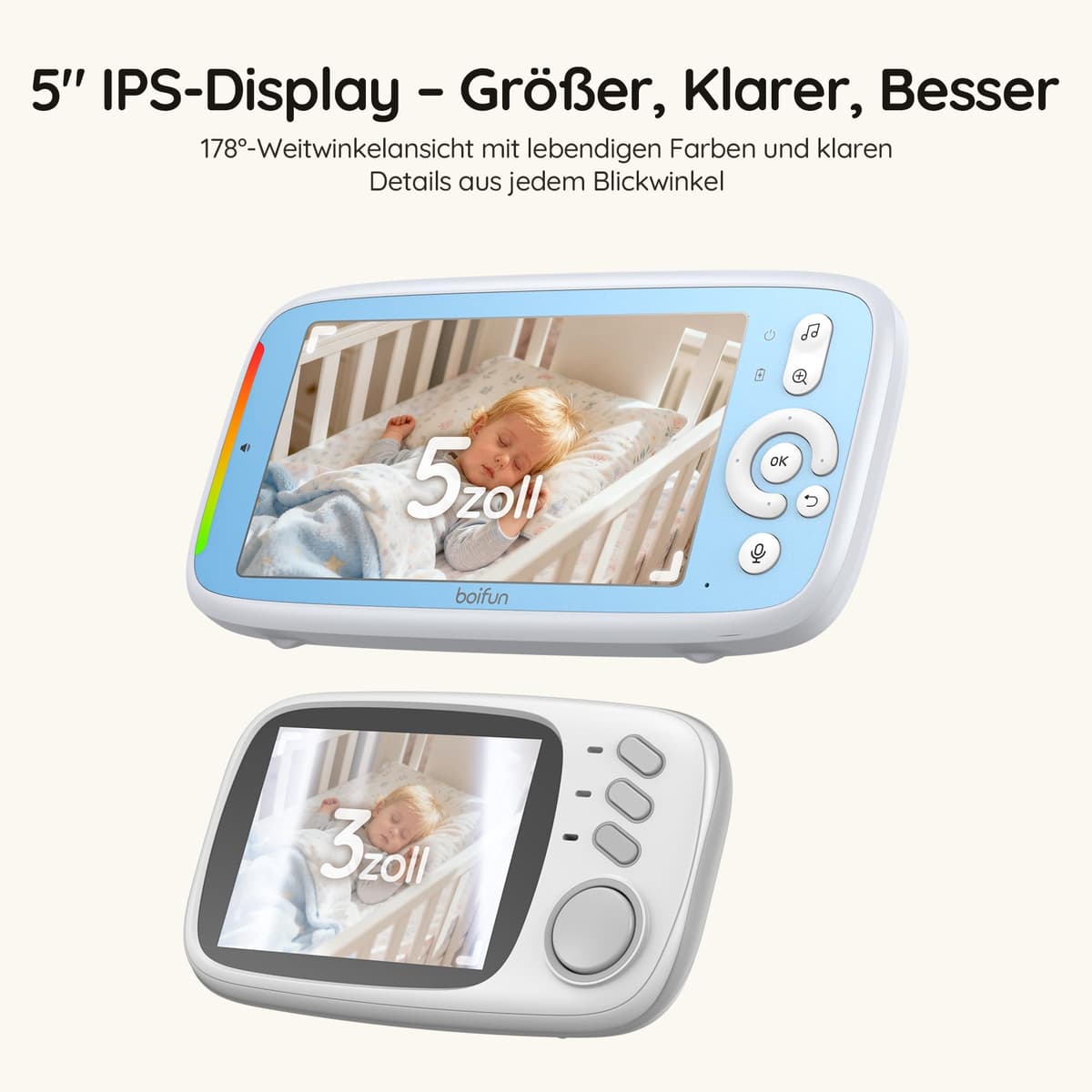 BOIFUN monitor bebeluș cu 2 camere display 5 inch - vedere 360 grade