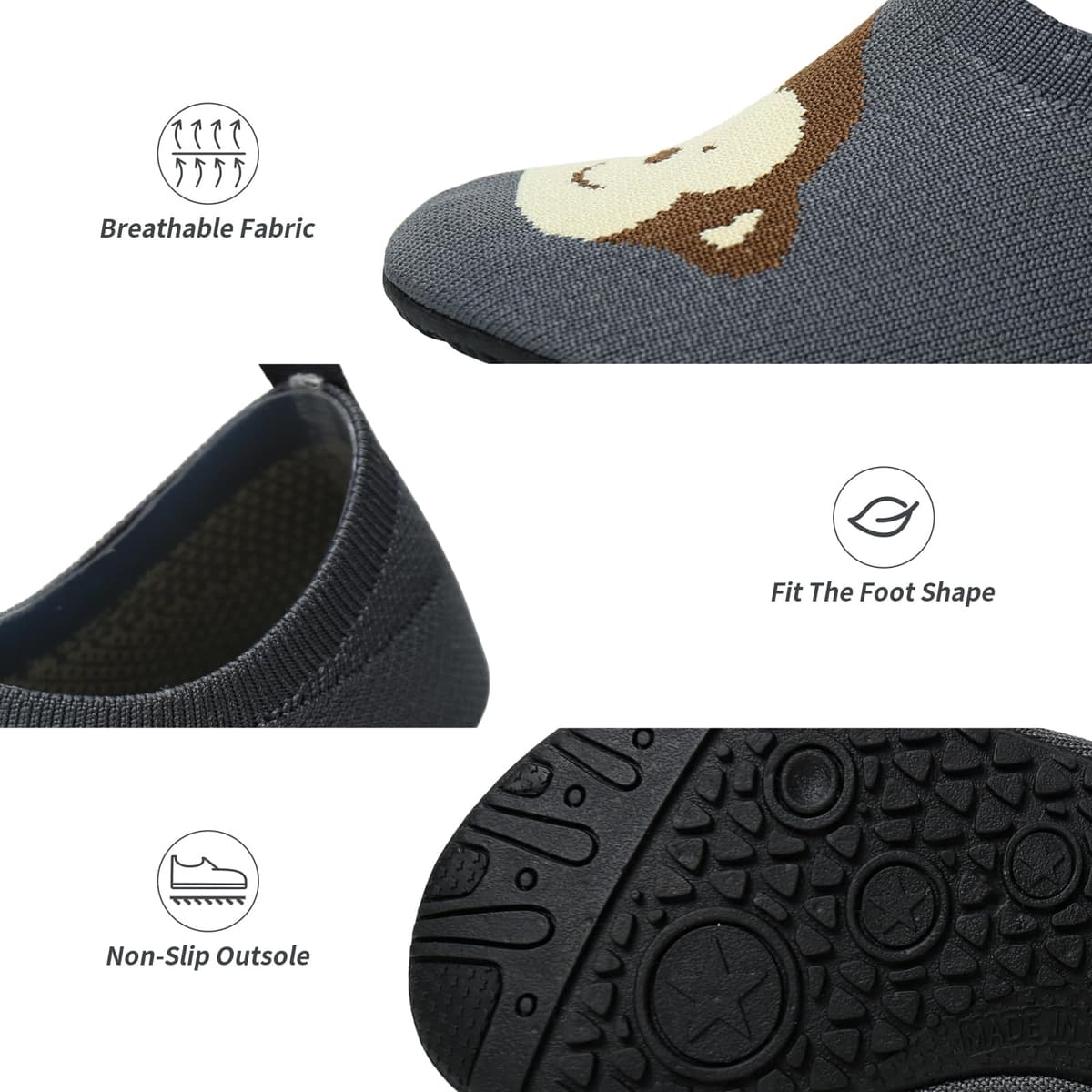 Aisprts Papuci Copii Antialunecare – Design Rechin Respirabil Moale, Albastru Marin EU 26/27