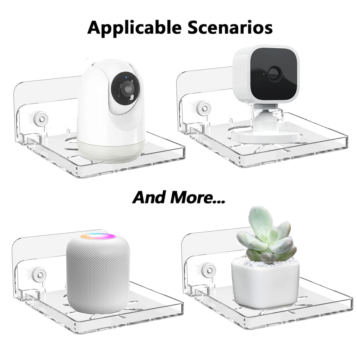 2 Seturi Suporturi Acrilice - Rafturi Universale Fără Găurire pentru Montare Cameră pe Perete, pentru Blink, TP-Link, Monitor Bebeluș