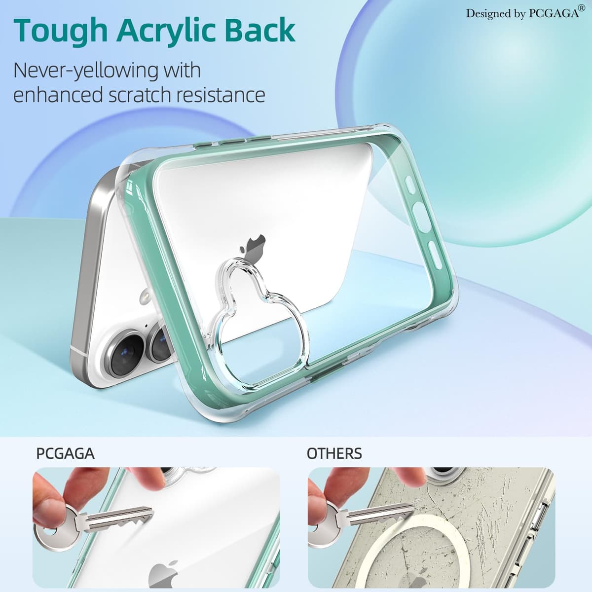 pcgaga husă iPhone 16 (2024), protecție militară cu airbag-uri, spate transparent rezistent verde
