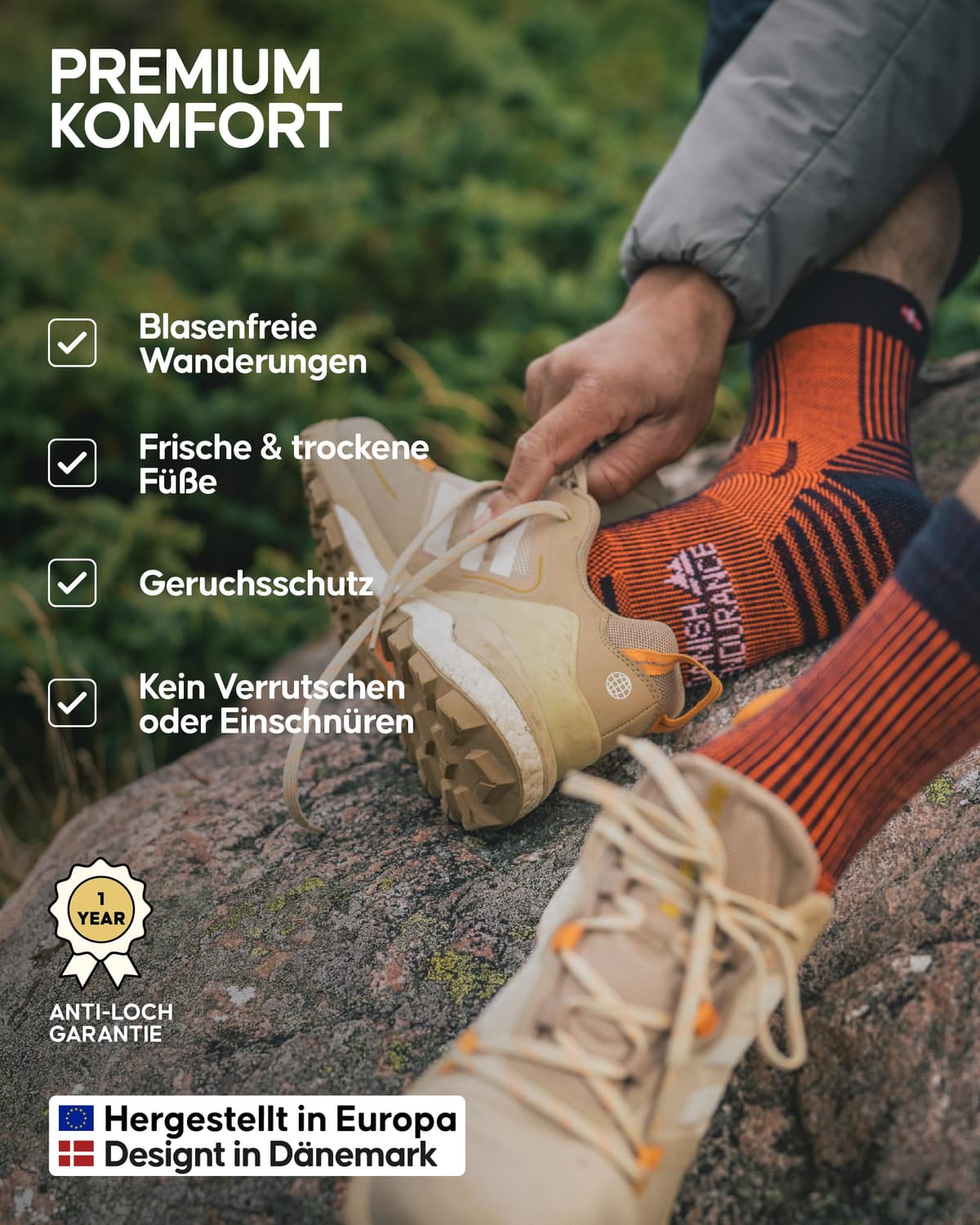 DANISH ENDURANCE șosete hiking lână merino ușoare, călduroase outdoor - negru 35-38