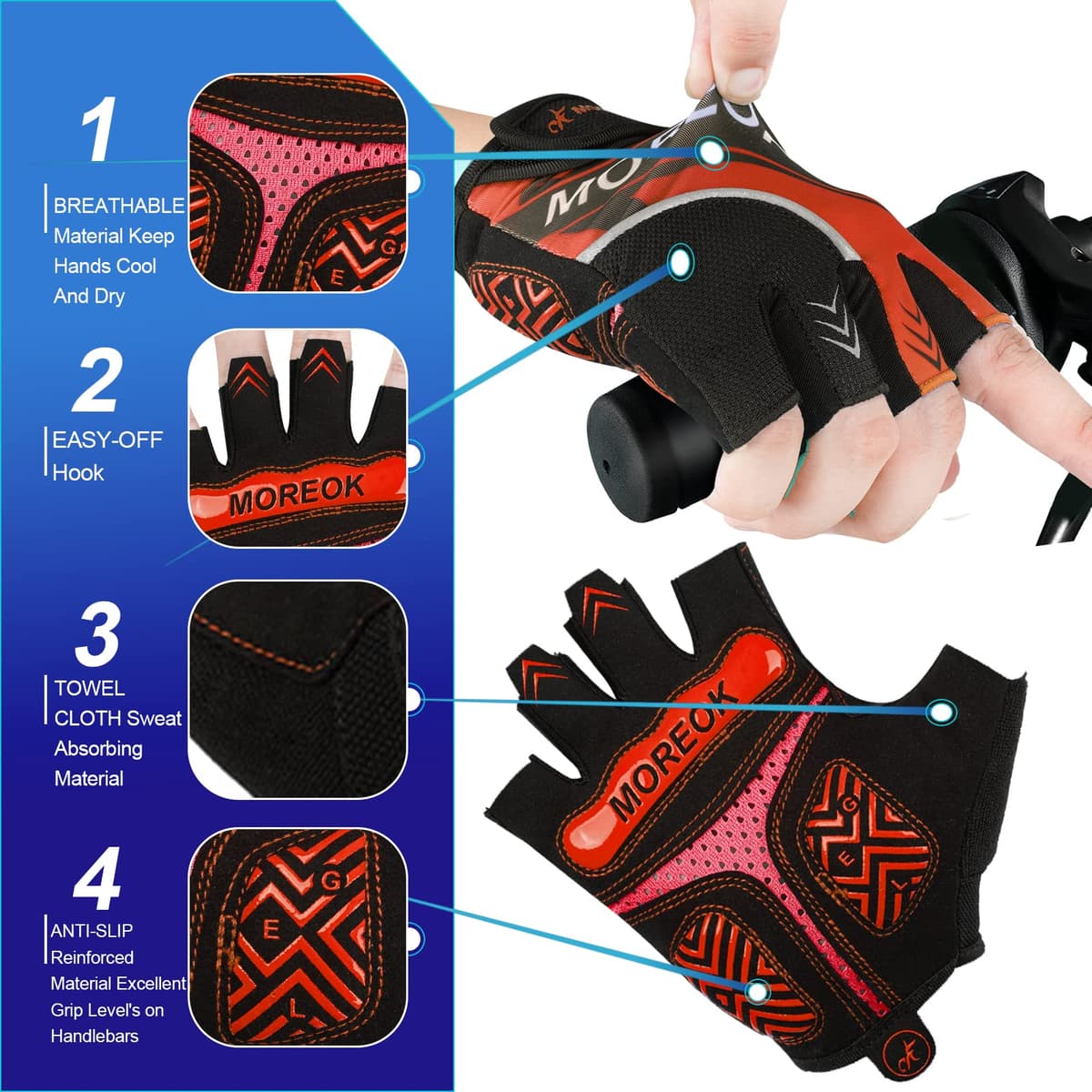 Mănuși ciclism semi-degete antialunecare gel – Roșu deschis S