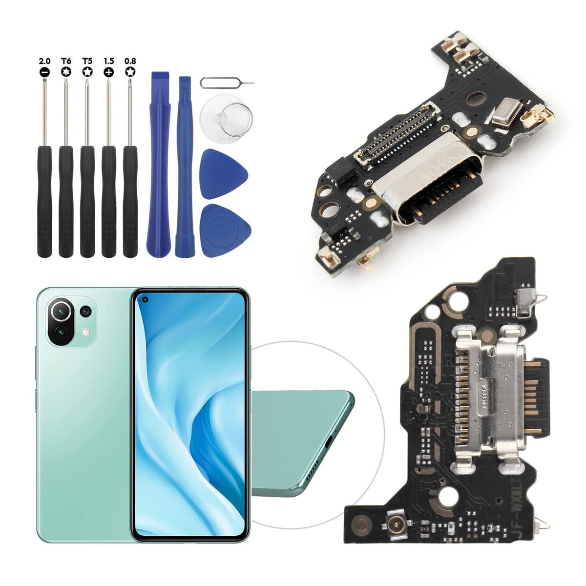 RongZy Port încărcare compatibil cu Xiaomi Mi 11 Lite 4G/5G M2101K9AG USB conector cu cablu flex pentru înlocuire