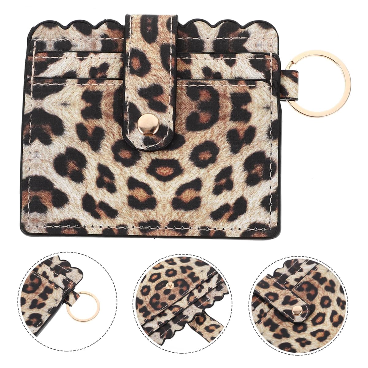 Portcard femei imprimeu leopard portofel mic piele PU cu închidere capse – călătorie