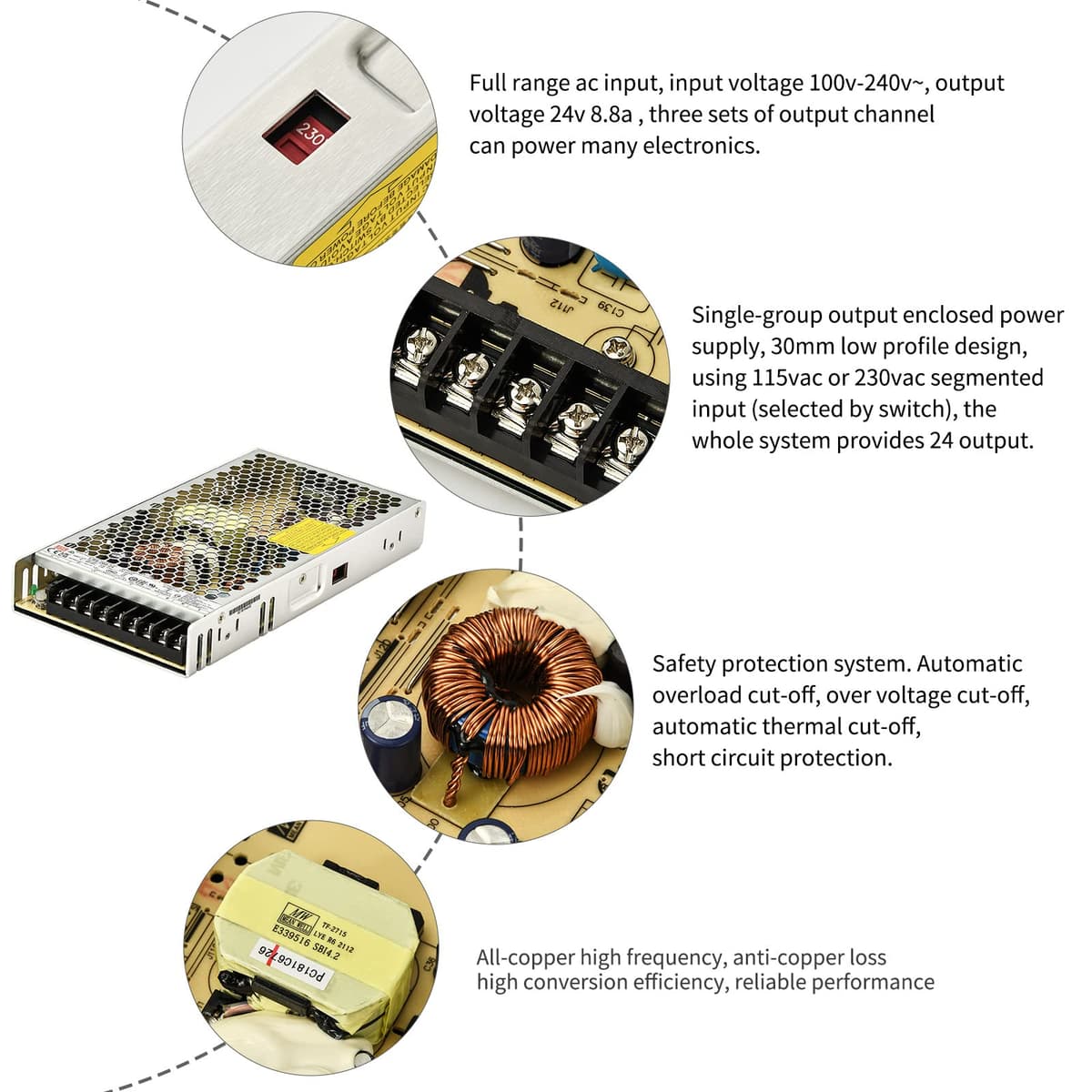 SCON transformator LED 24V DC 200W driver pentru sistem iluminat magnetic pe șină