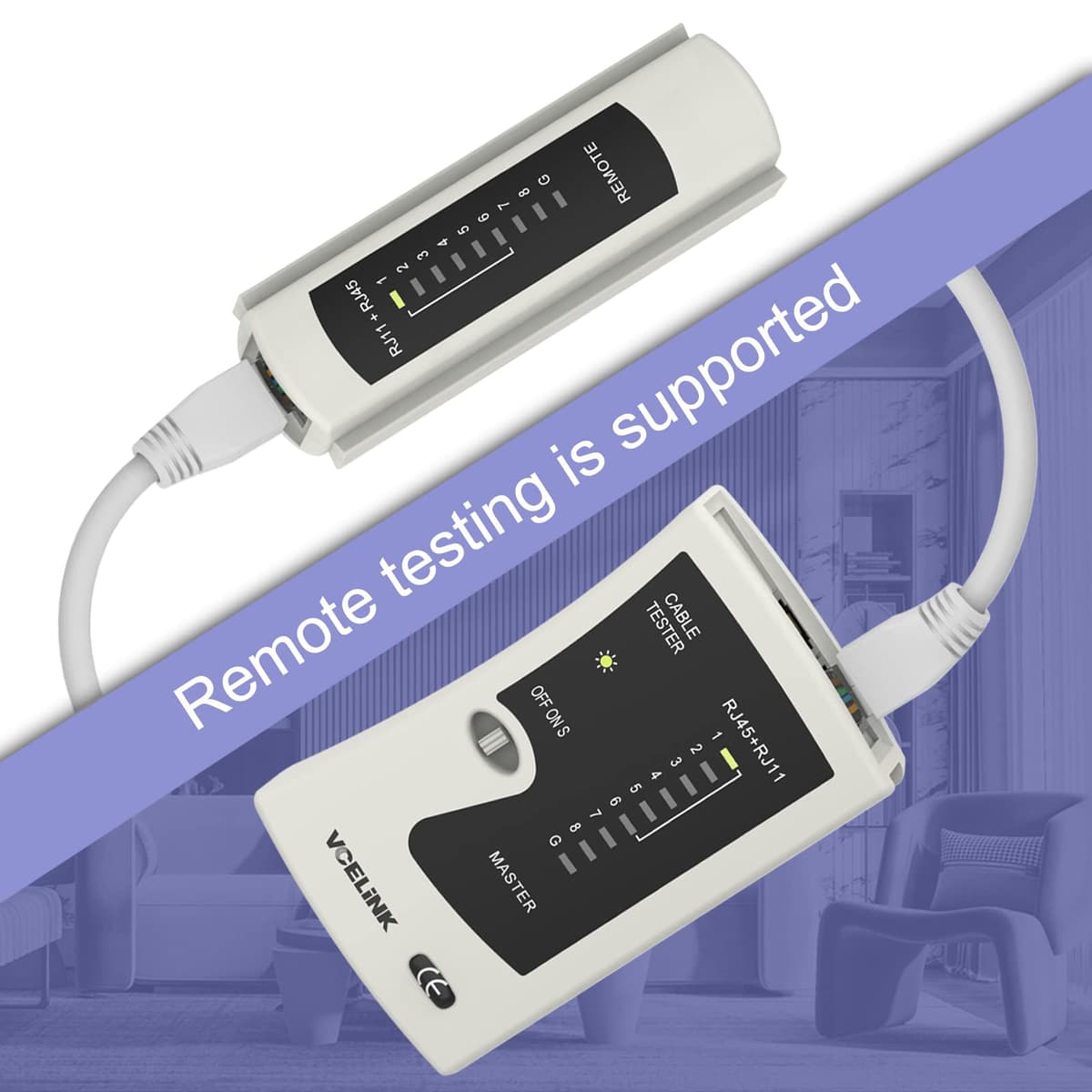 VCELINK tester cablu, tester rețea pentru cablu RJ45 RJ11, tester LAN, tester cablu telefon, negru