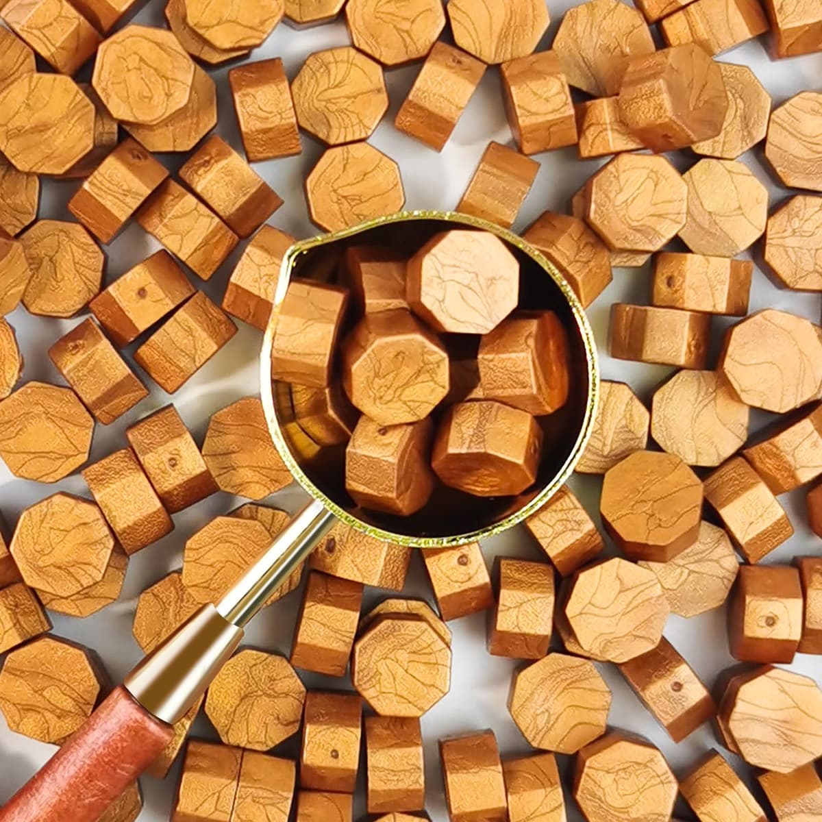 Perle ceară sigiliu aurii 200 piese kit sigiliu octogonal cu lumânări și lingură - auriu