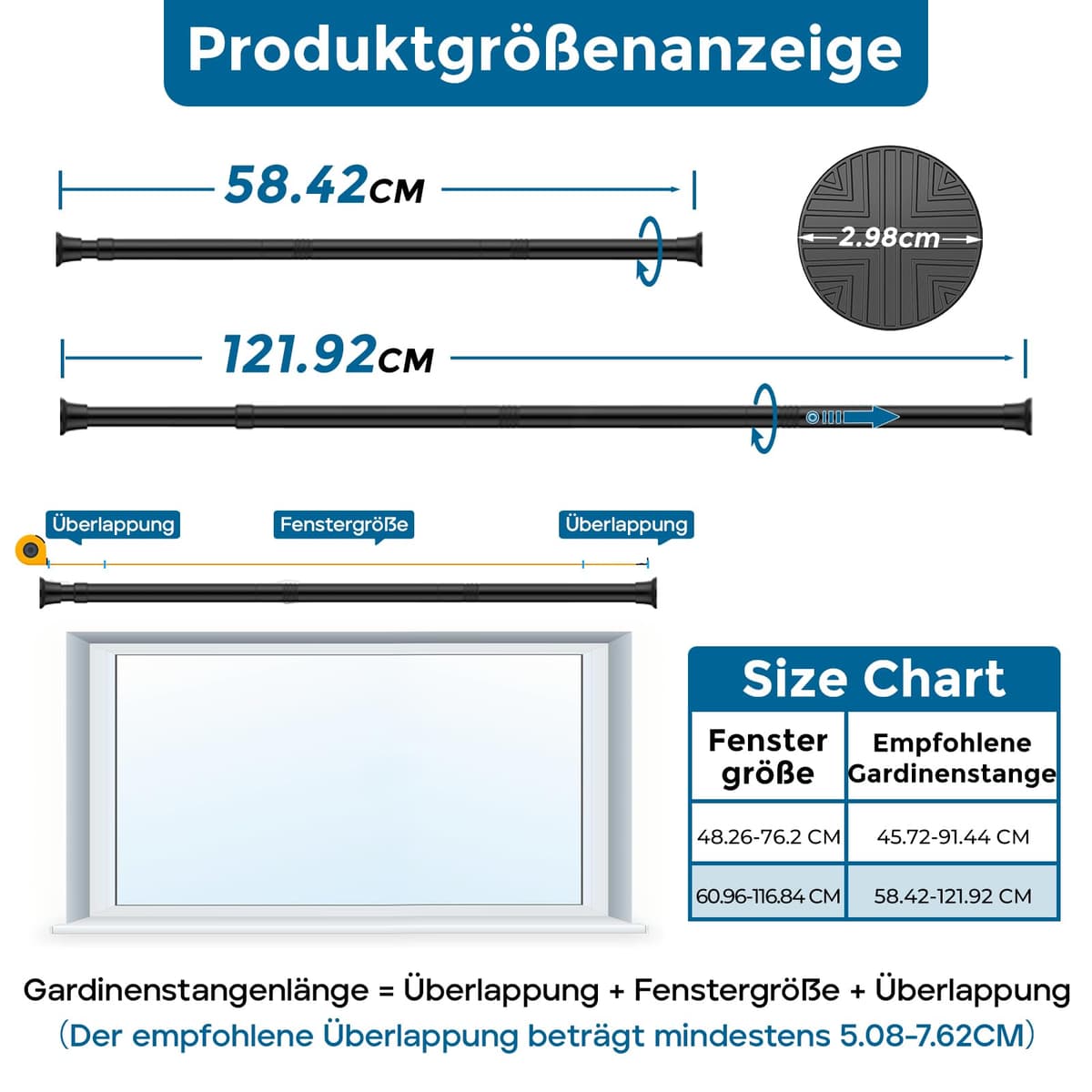 AIZESI bară perdea fără găurire 60-120 cm, 2 bucăți bară duș negru fără găurire, bară telescopică reglabilă ferestre, dulapuri, băi