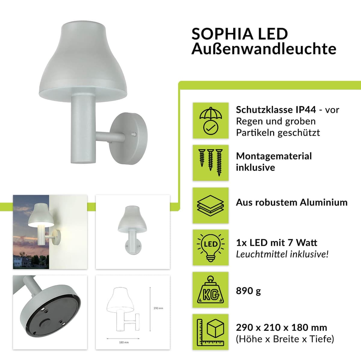 Aplică LED exterior aluminiu design elegant – argintiu 29cm