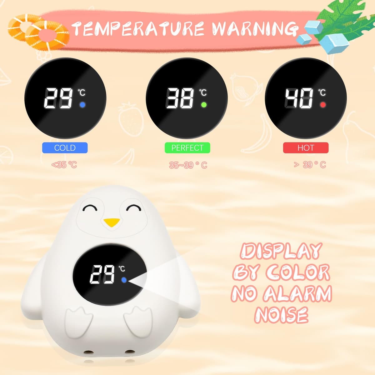 Termometru baie bebeluși, termometru apă digital, cu LED avertizare temperatură, potrivit căzi piscine copii