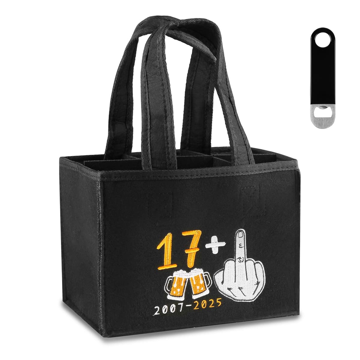 Geantă pentru sticle bere bărbați cu broderie – Fetru negru 6 sticle