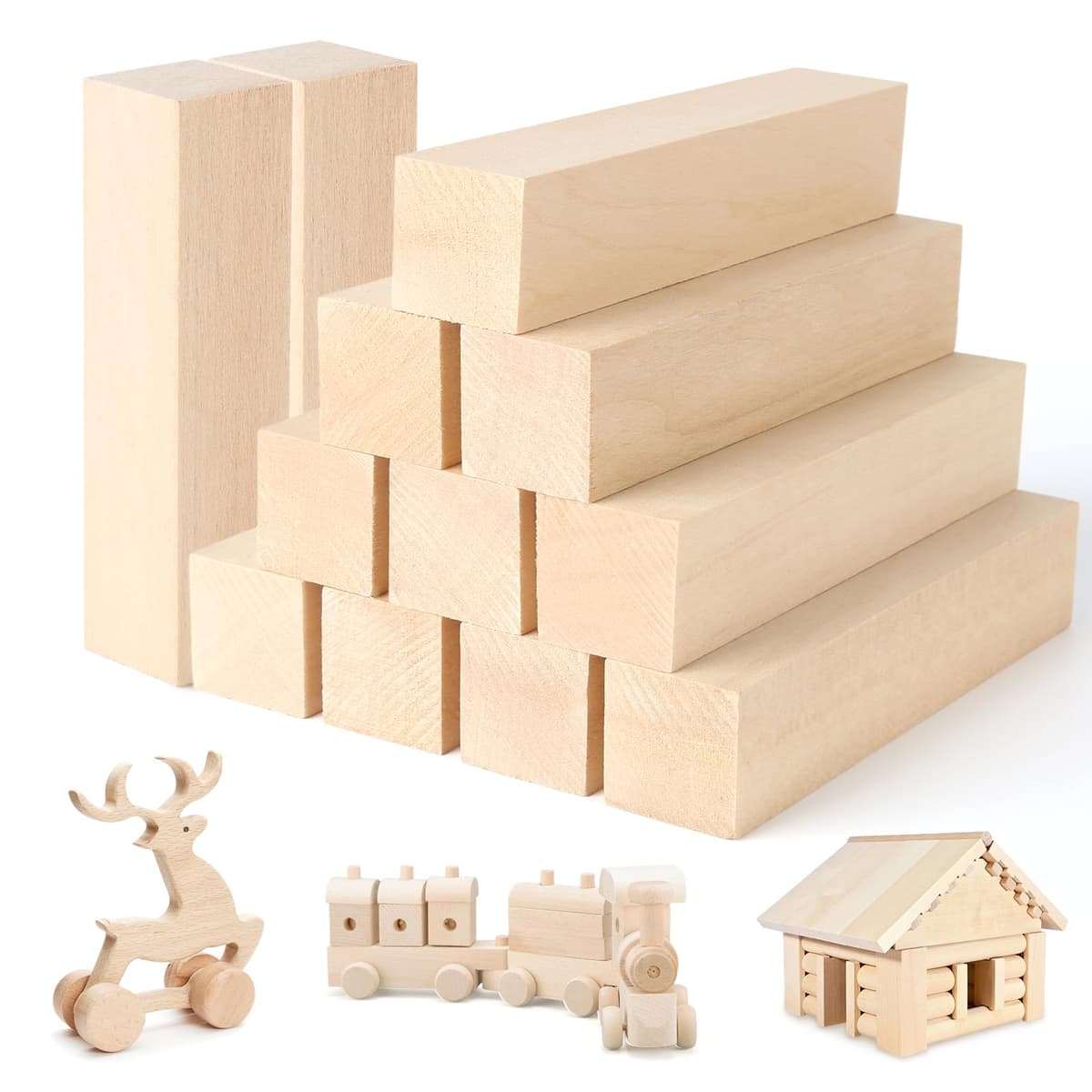 12 bucăți lemn tei pentru sculptură, 12 x 2.5 x 2.5 cm lemn sculptură tei, bloc lemn moale, blocuri lemn artizanat, sculptură, DIY