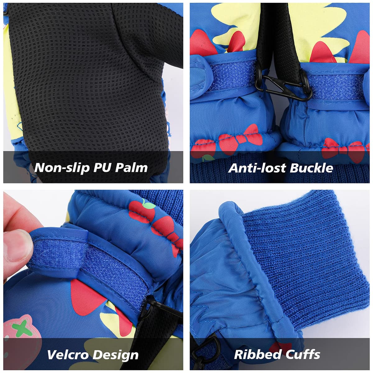 Mănuși schi copii iarnă impermeabile antiderapante căptușite - albastru 2-5 ani