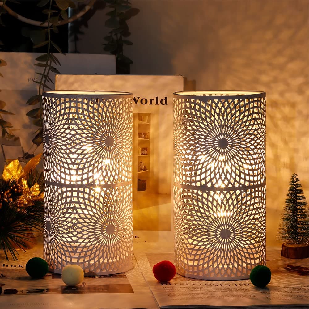 JHY DESIGN set 2 lămpi metal albe pe baterii fără fir cu bec Edison pentru evenimente interior/exterior