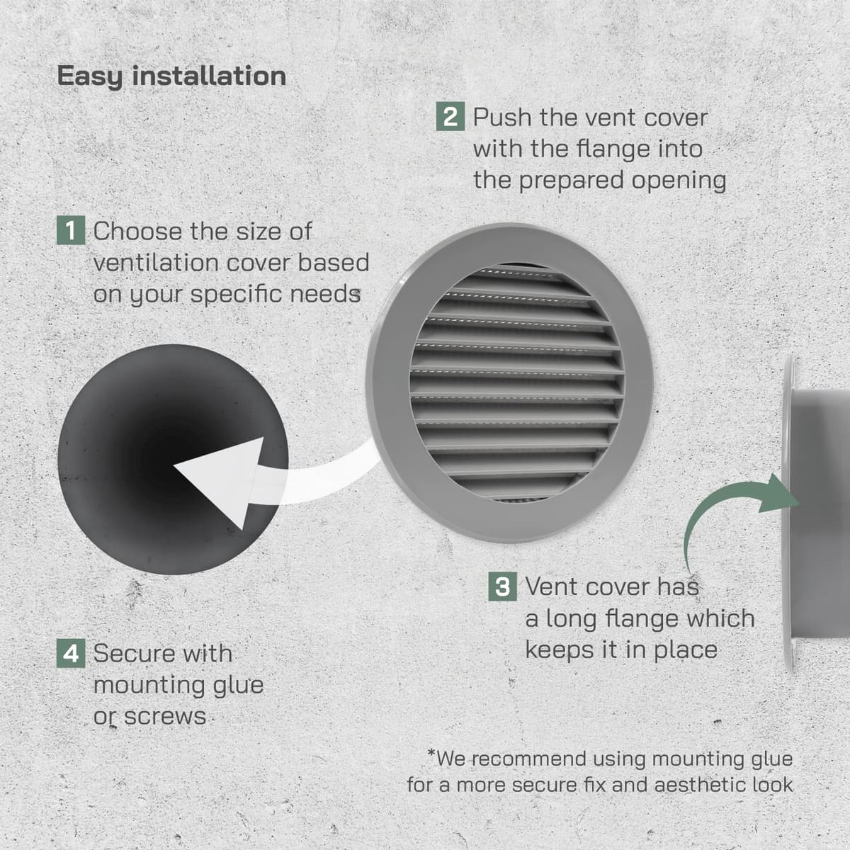 Set 5 capace ventilație rotunde negre cu plasă insecte – HVAC