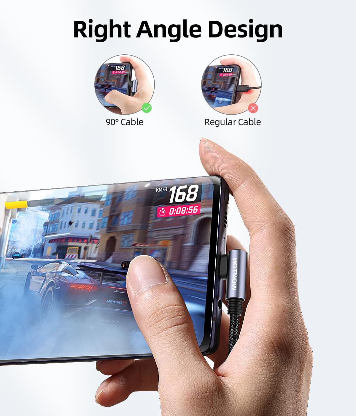 Cablu USB C la USB C unghi drept încărcare rapidă – 0.3m pachet 3 bucăți