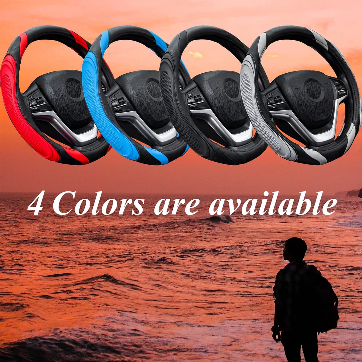 Husă volan auto piele sport universală 37-38cm antialunecare respirabilă – Negru