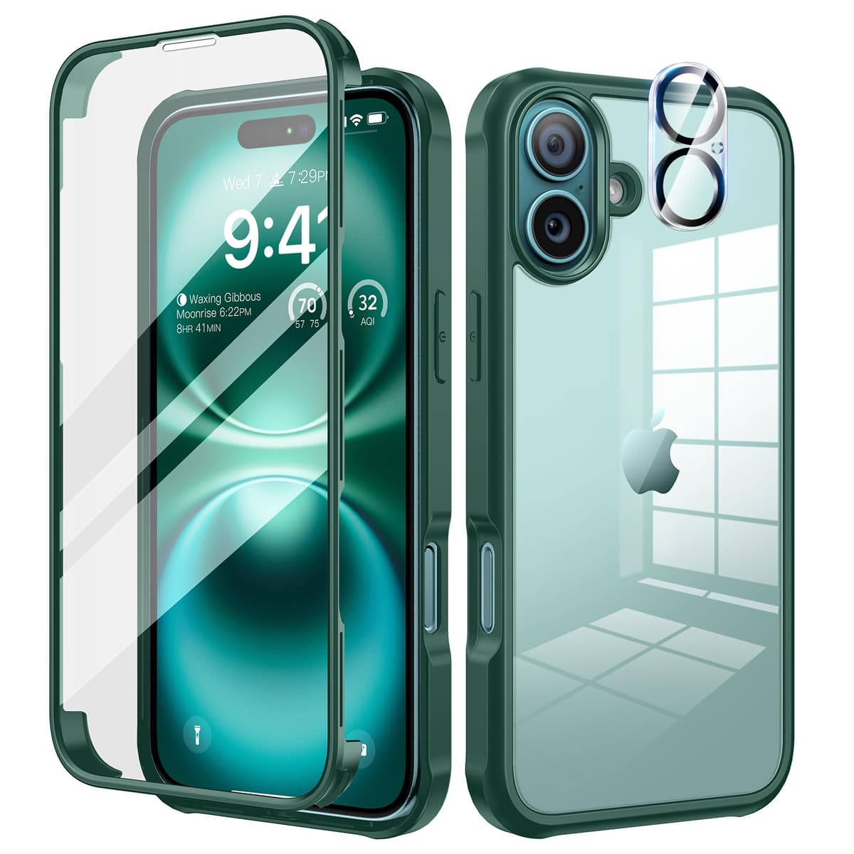 Husă iPhone 16 cu Protecție Sticlă Călită Anti-șoc – Verde