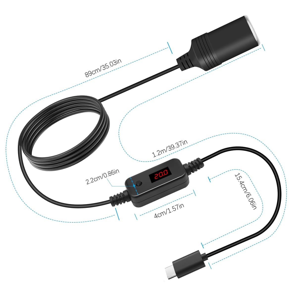 Adaptor USB C la brichetă auto 40W pentru camera mașină - negru