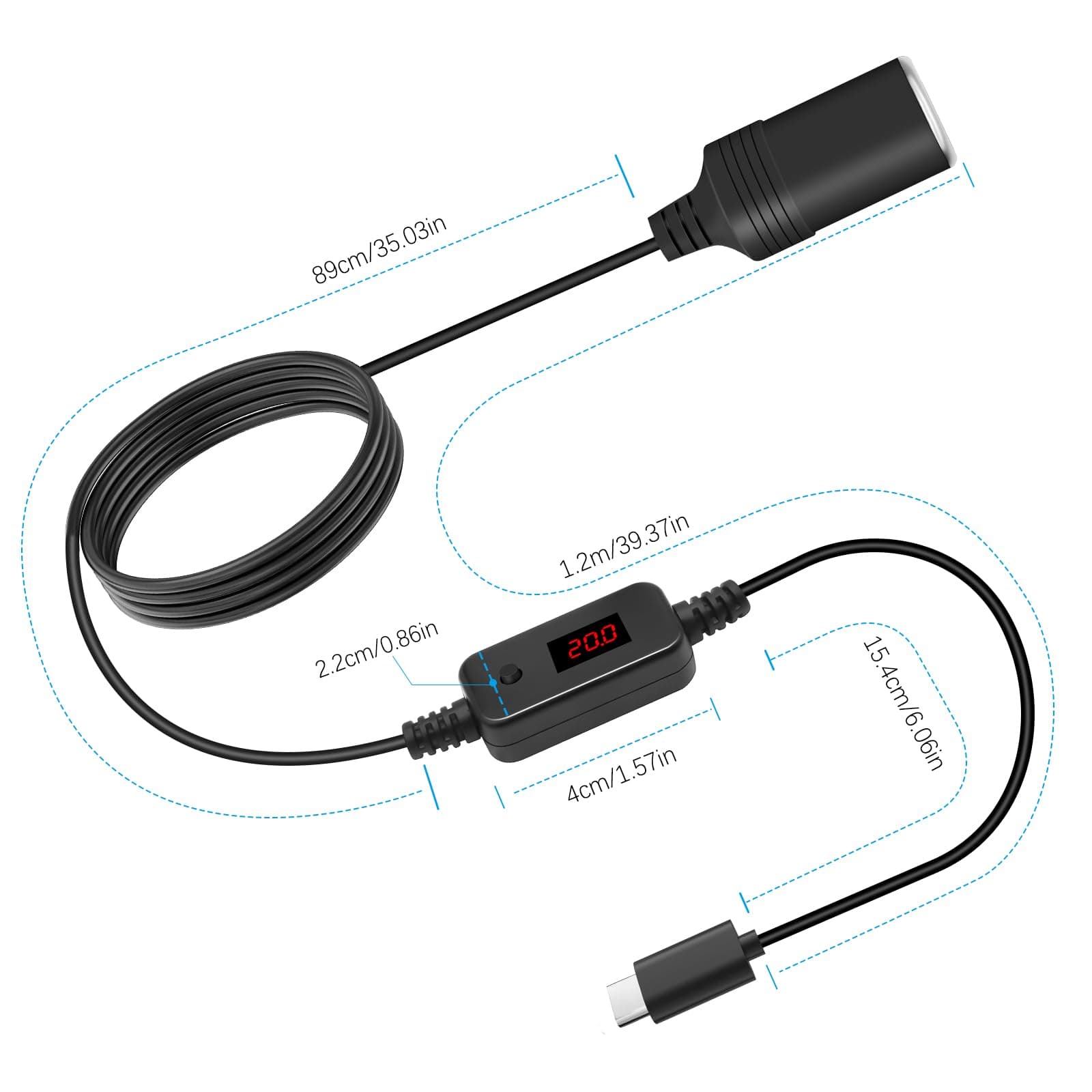 Adaptor USB-C la brichetă auto RUIZHI 60W, convertor USB-C masculin la priză auto 12V pentru dashcam, oglindă retrovizoare