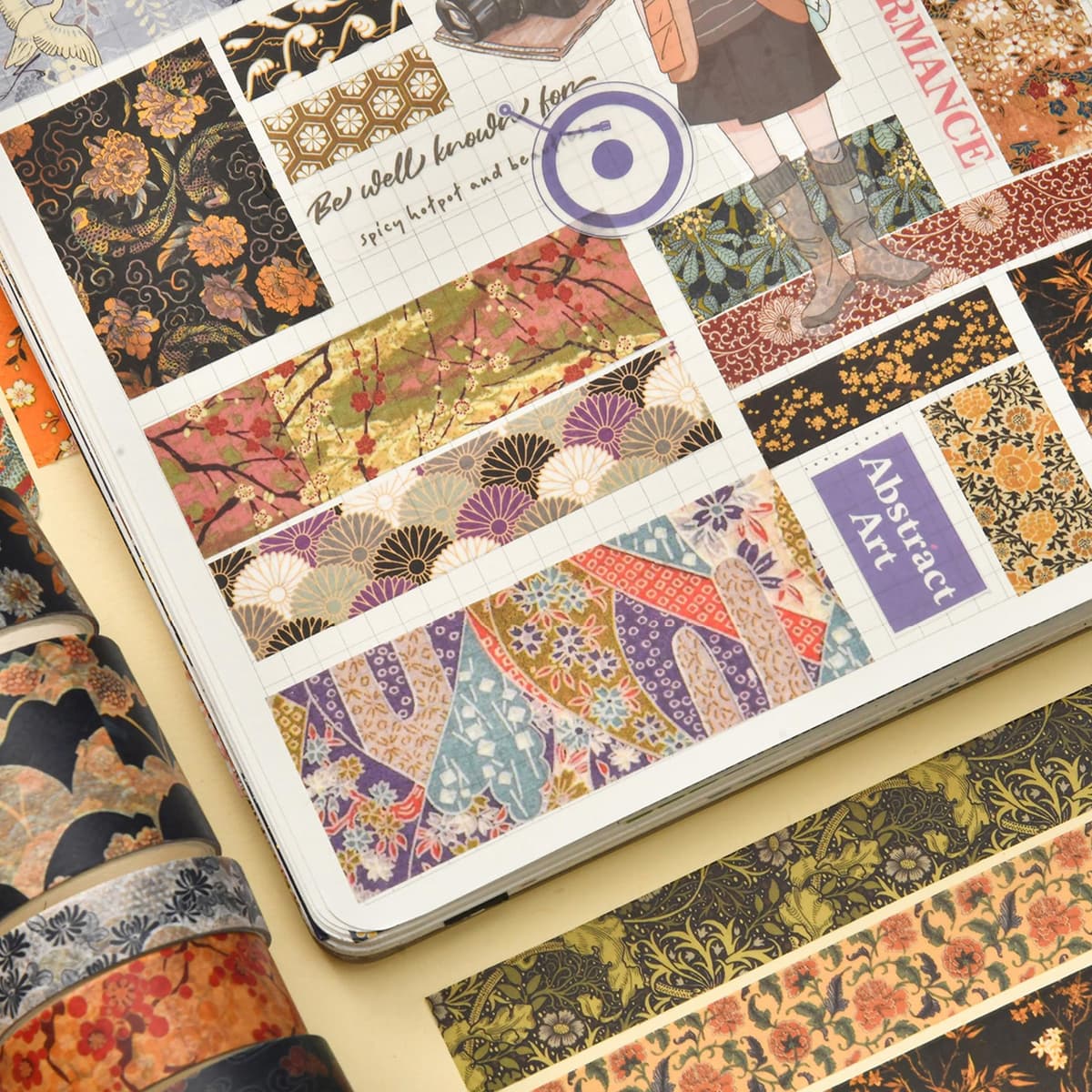 Set bandă Washi 12 role bandă adezivă decorativă colorată - Sakura mov