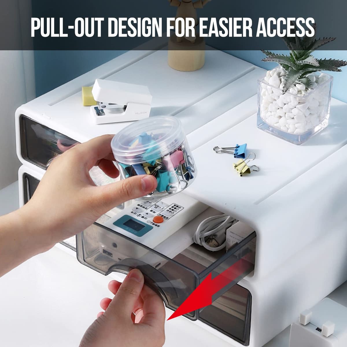 Vinteky cutii depozitare transparente empilabile pentru birou, cosmetice, cu sertare vizibile, cutie unică