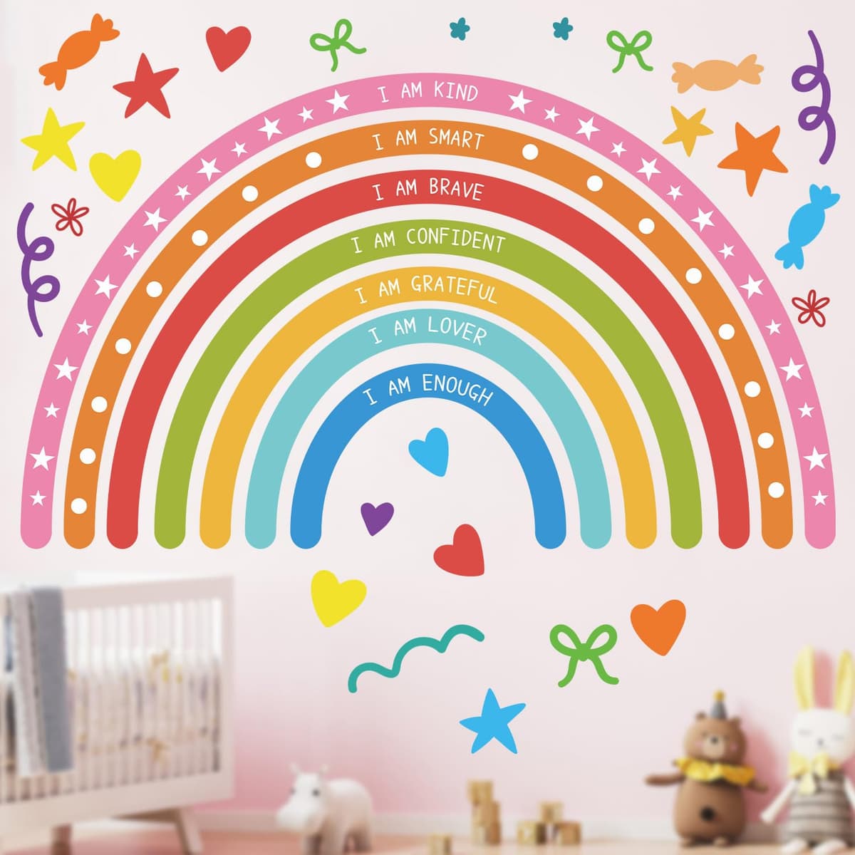 Autocolante Perete Curcubeu Mari pentru Camere Fete – Colorate
