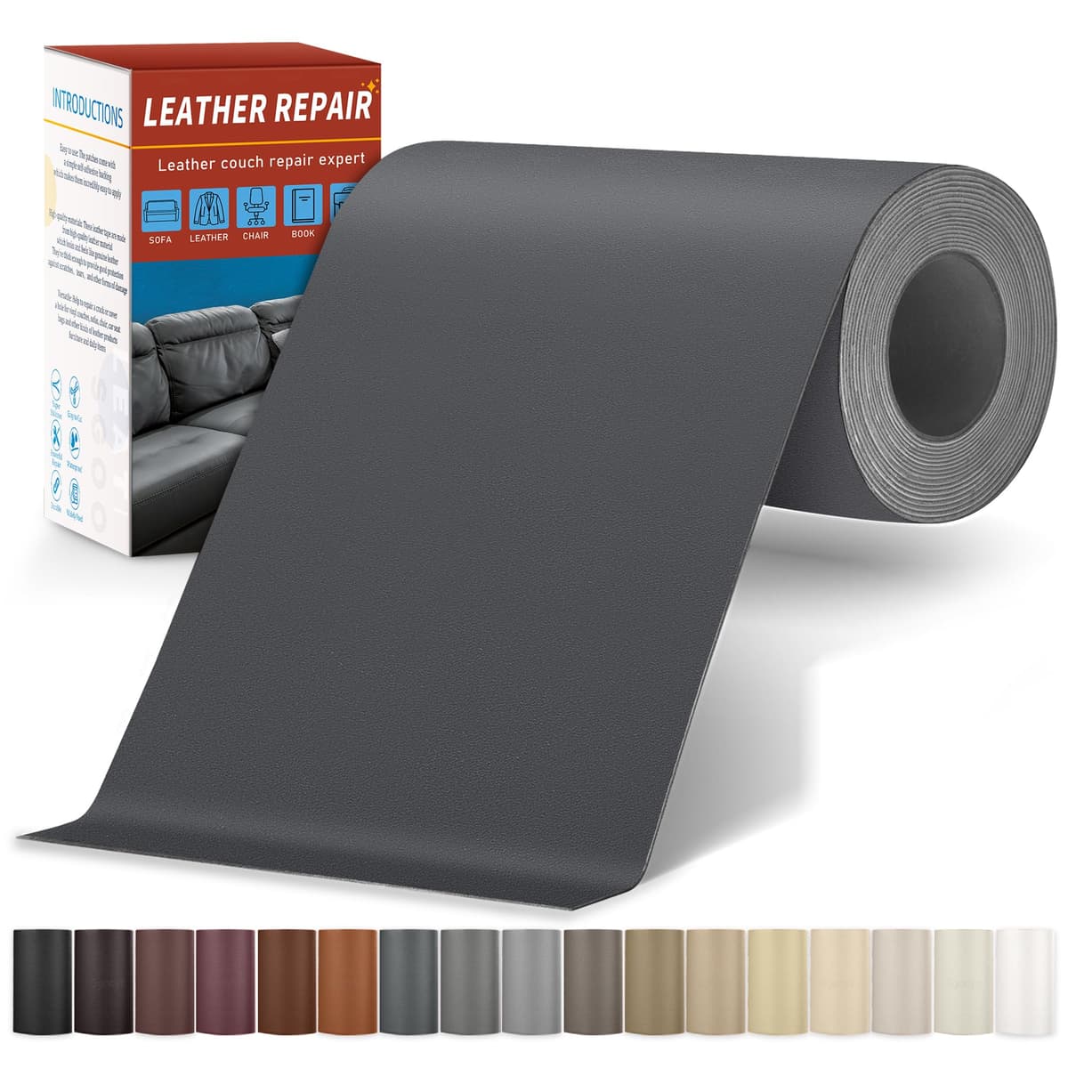 Sgooyir kit reparație piele, 10x200cm piele artificială autoadezivă, petice pentru scaune auto, canapele - gri închis