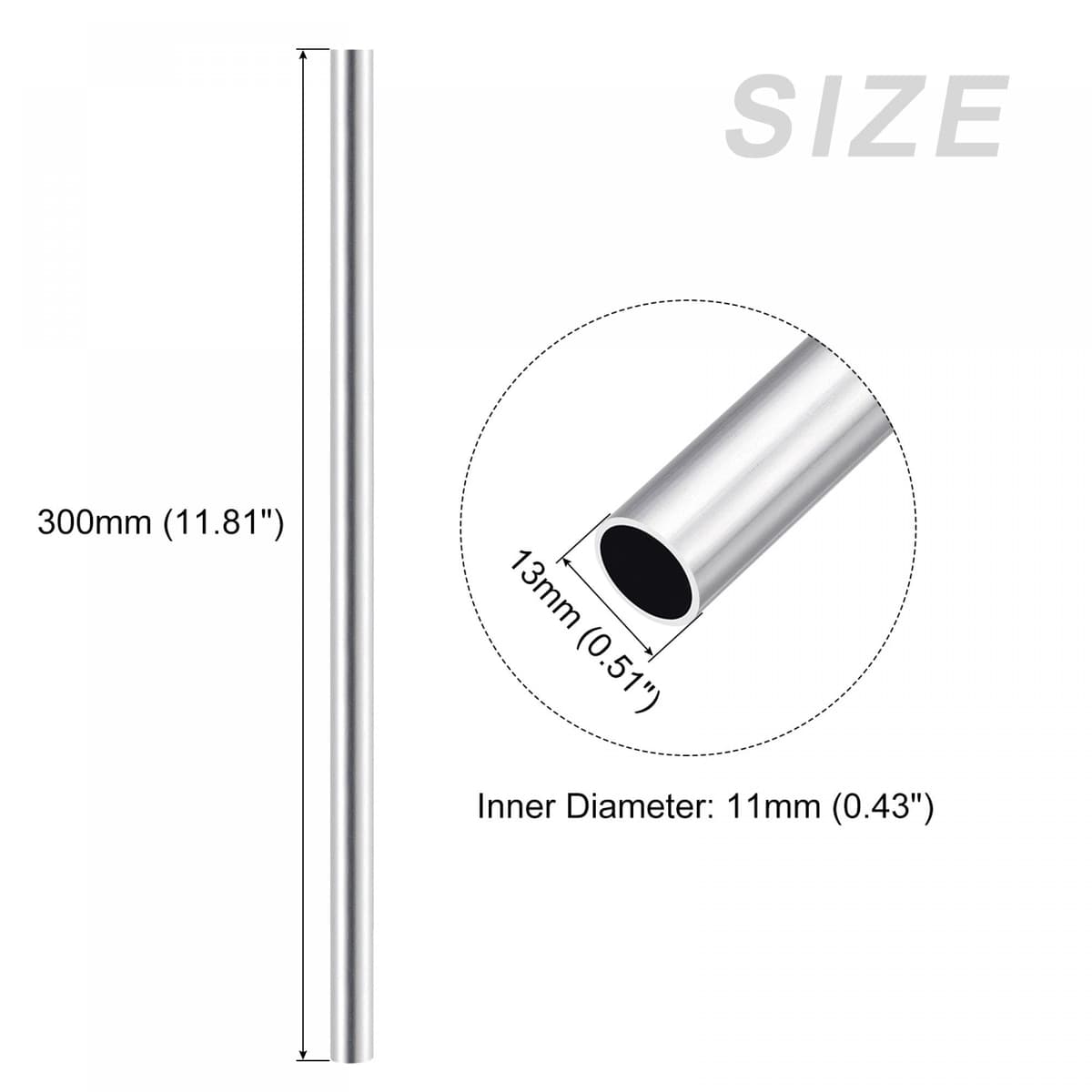 sourcing map Tub Aluminiu 6063 13mmx11mmx300mm Rotund pentru Acasă Mașinărie DIY Artizanat