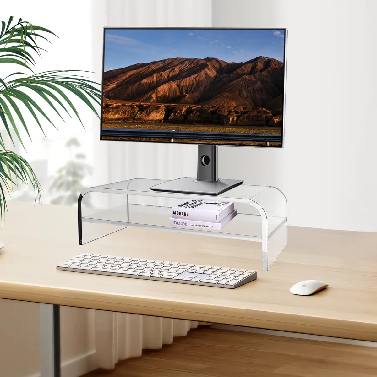 guofa suport monitor acrilic 2 niveluri, suport ecran acrilic, masă acrilic laptop, PC (39X20X12.6cm)