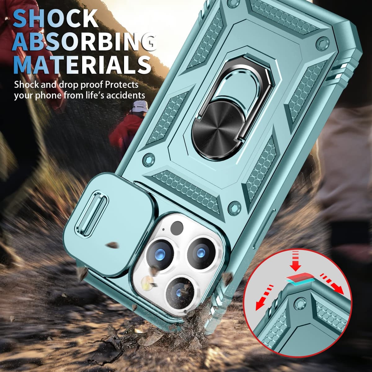 Whyzshiyi husă iPhone 14 pro max cu protecție cameră, husă protectoare militară anti-șoc cu suport inel - verde